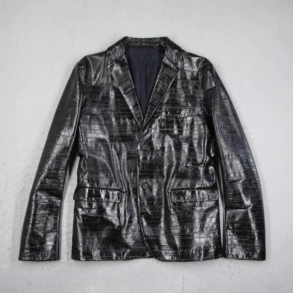 Jil Sander Mens Black Leather Paneled Blazer Jacket Made in Italy Size 48 IT